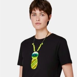 Retro Whimsical Green Orange Yellow Striped Double Pendant Statement Necklace